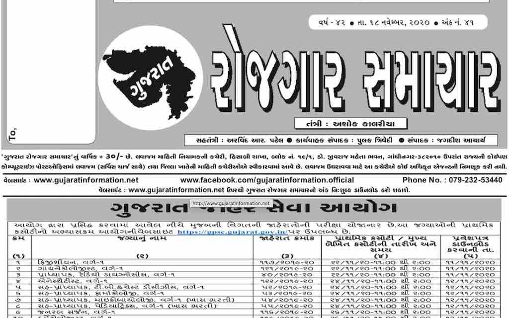 Gujarat Rojgar Samachar Weekly 18-November-2020